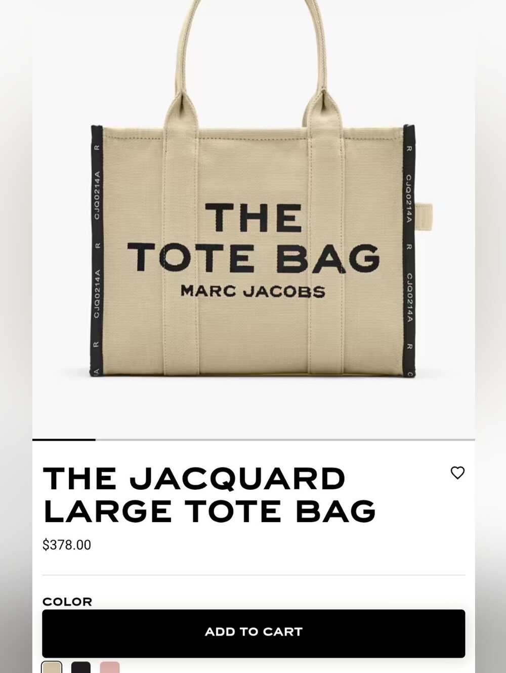 Marc Jacobs Beige Canvas 'The Tote Bag' with Black Accents